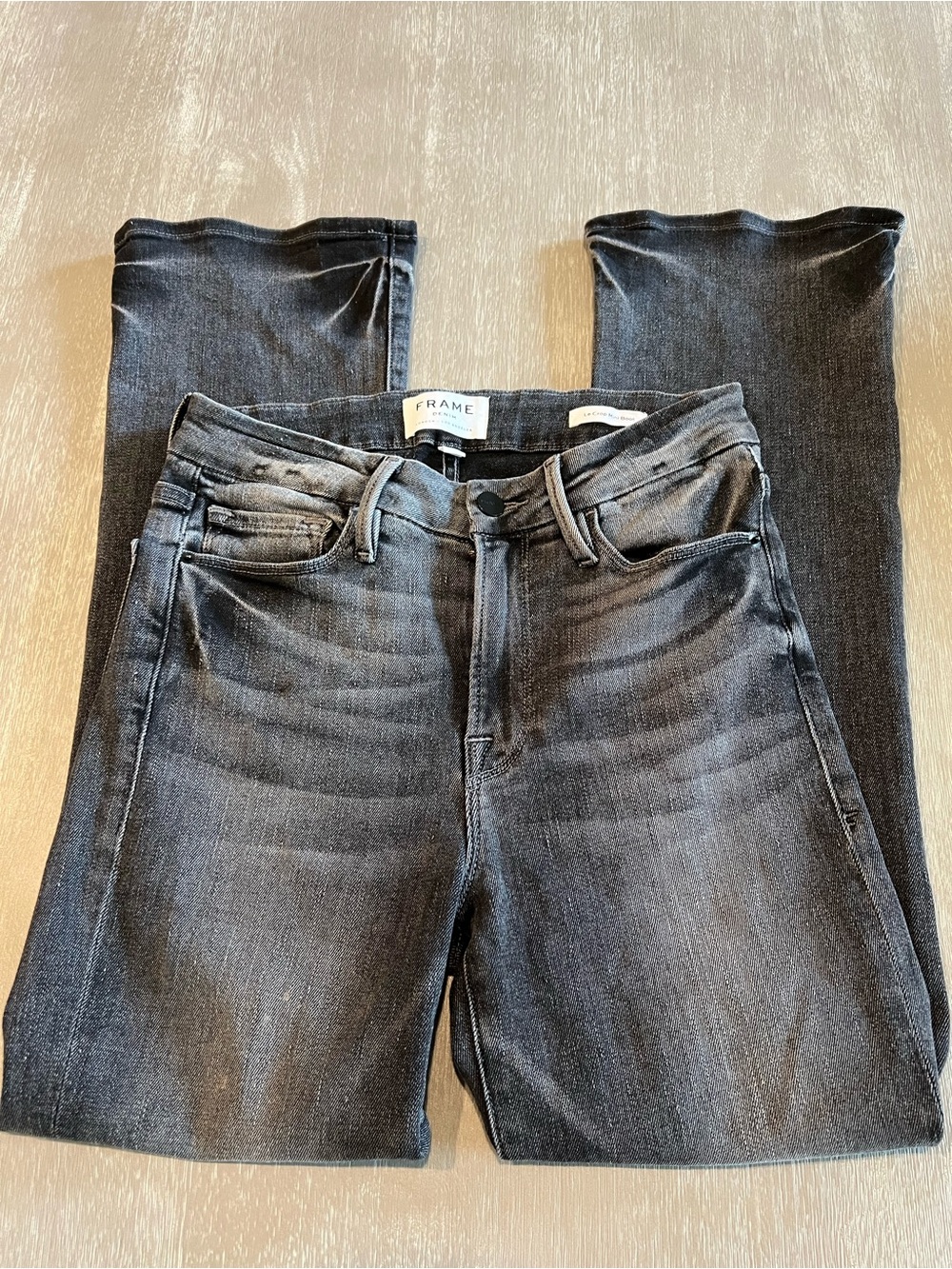 FRAME Black Faded Denim Jeans Le Crop Mini Boot size 27